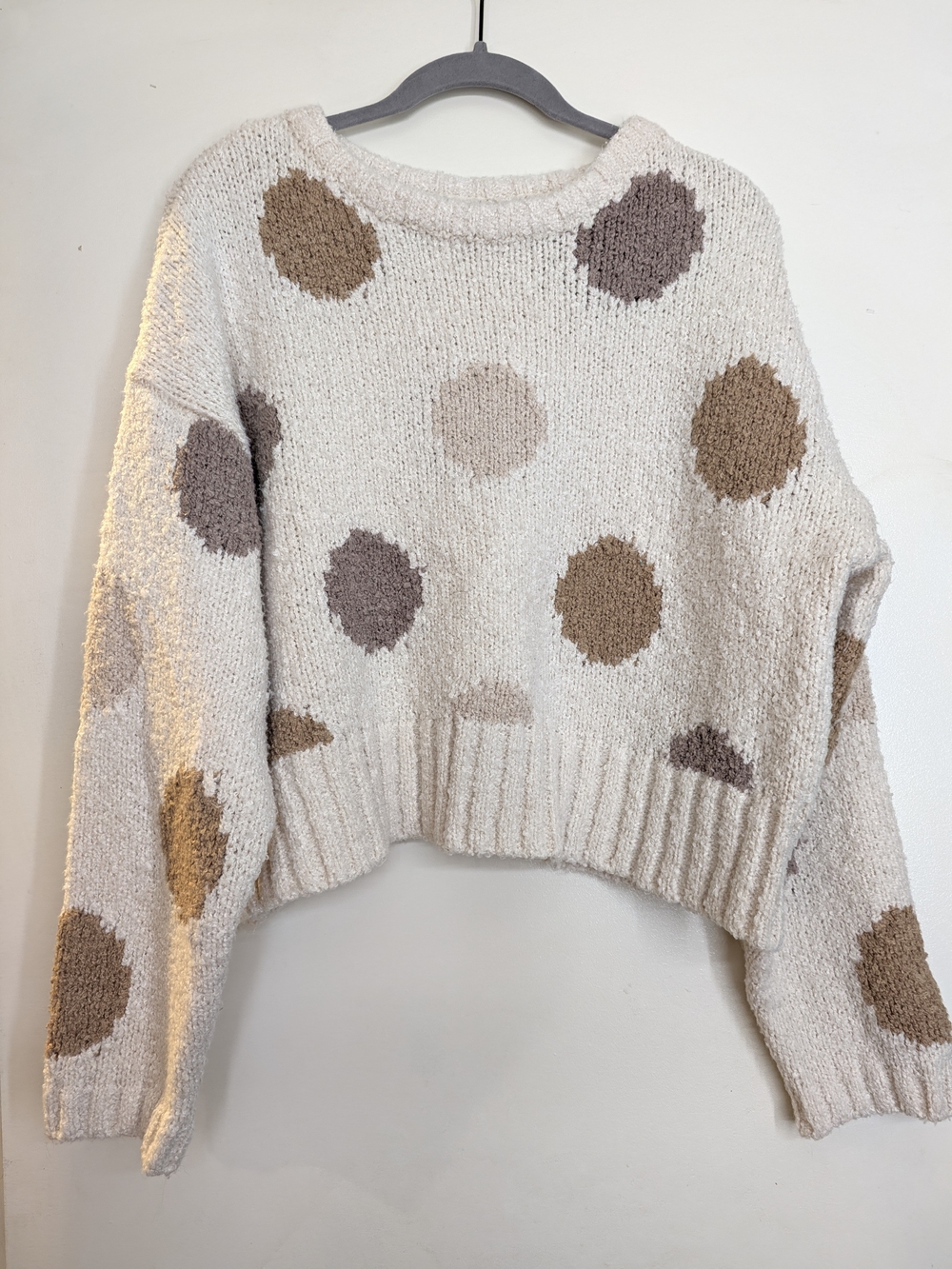 Wishlist Cream Polka Dot Cropped Knit Sweater in Neutral Dots